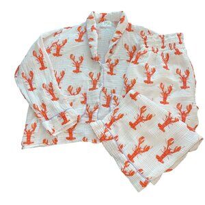 Sara Fitz Womens Pajama Set Size 3X White Lobster Print Casual Pure Cotton